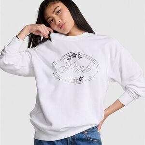 NEW Victoria’s Secret PINK Small Rhinestone Bling White Oversized Sweatshirt